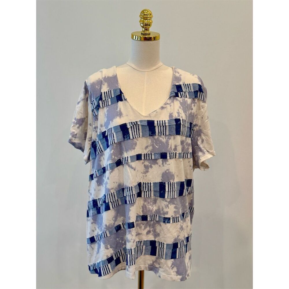 Ruby Rd. Women's Plus Size 2X Blue Tie-Dye V-Neck Short Sleeve Top Spring PRETTY